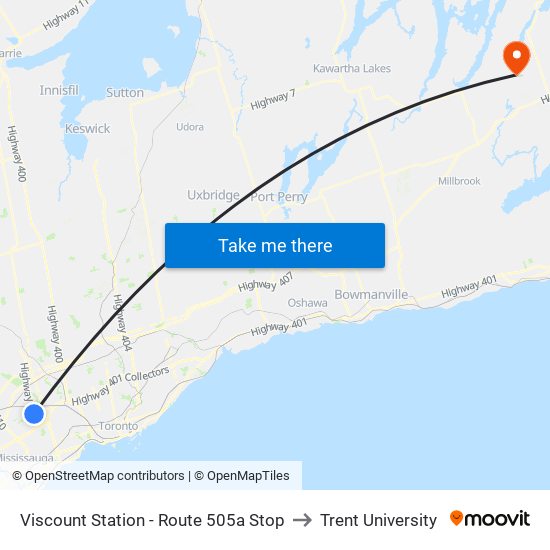 Viscount Station - Route 505a Stop to Trent University map