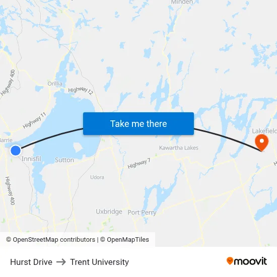 Hurst Drive to Trent University map