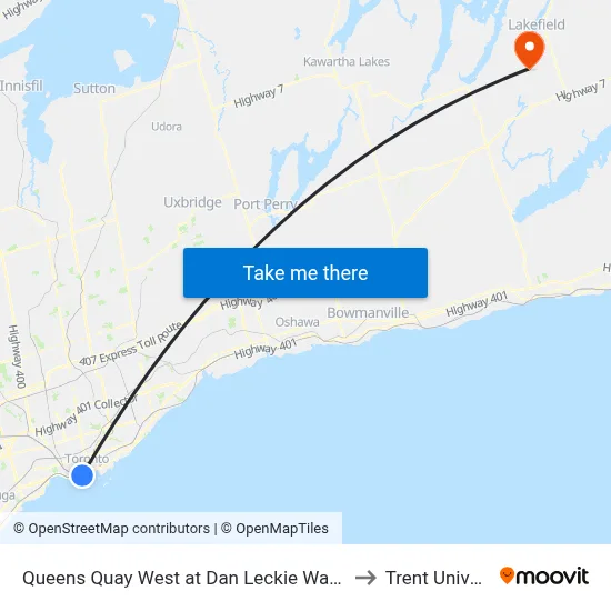 Queens Quay West at Dan Leckie Way East Side to Trent University map