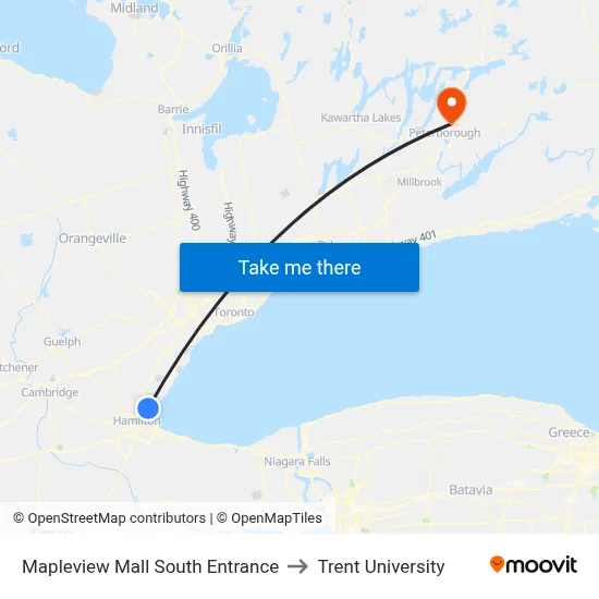 Mapleview Mall South Entrance to Trent University map