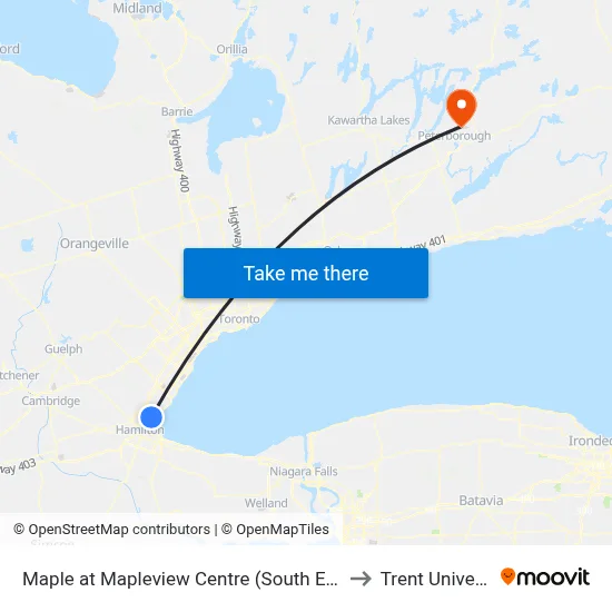 Maple at Mapleview Centre (South Entrance) to Trent University map