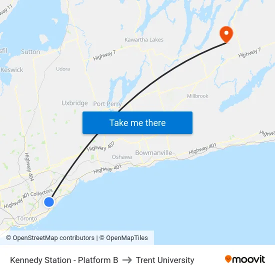 Kennedy Station - Platform B to Trent University map