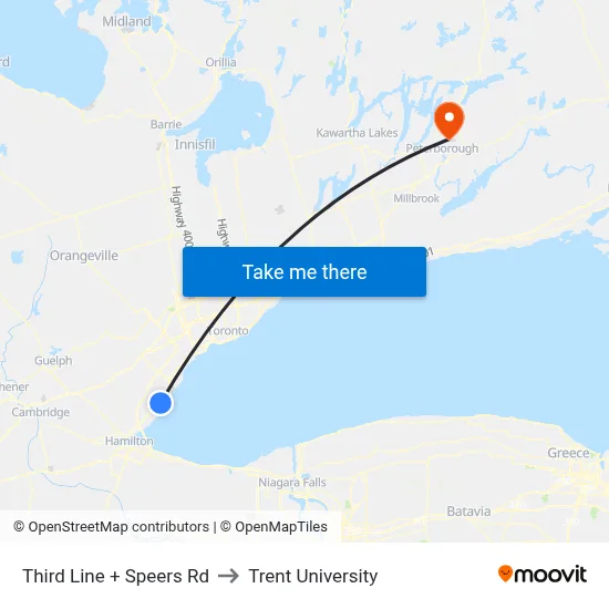 Third Line + Speers Rd to Trent University map