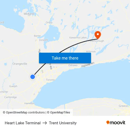 Heart Lake Terminal to Trent University map