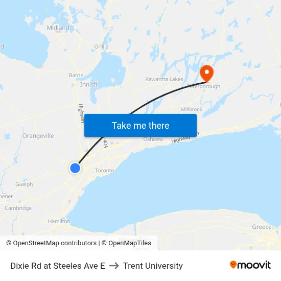 Dixie Rd at Steeles Ave E to Trent University map