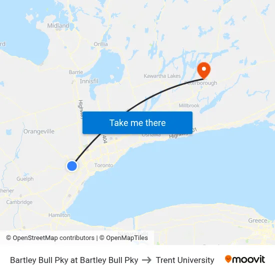 Bartley Bull Pky at Bartley Bull Pky to Trent University map