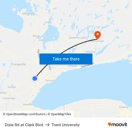 Dixie Rd at Clark Blvd to Trent University map