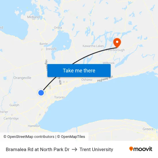 Bramalea Rd at North Park Dr to Trent University map
