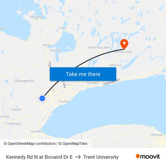 Kennedy Rd N at Bovaird Dr E to Trent University map