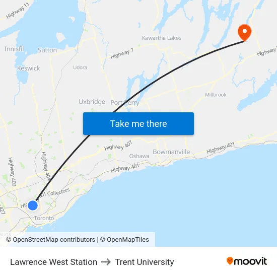 Lawrence West Station to Trent University map
