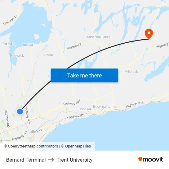 Bernard Terminal to Trent University map