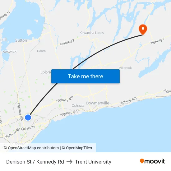 Denison St / Kennedy Rd to Trent University map