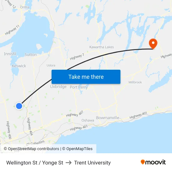 Wellington St / Yonge St to Trent University map