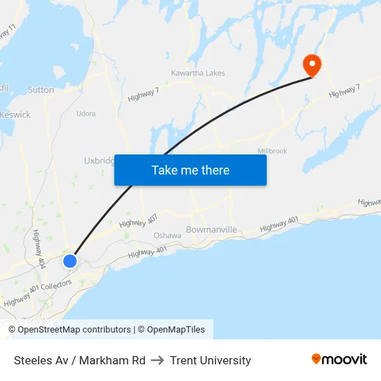 Steeles Av / Markham Rd to Trent University map