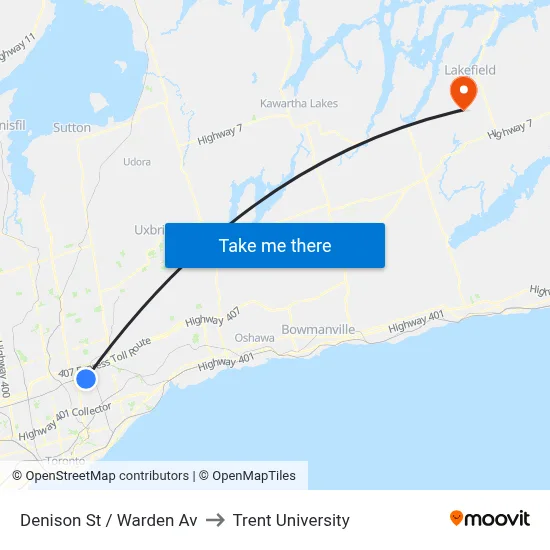 Denison St / Warden Av to Trent University map