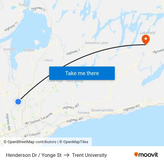 Henderson Dr / Yonge St to Trent University map