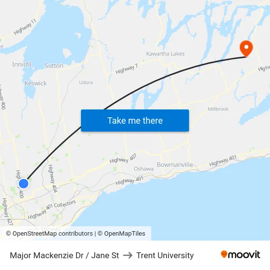 Major Mackenzie Dr / Jane St to Trent University map