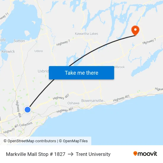 Markville Mall Stop # 1827 to Trent University map