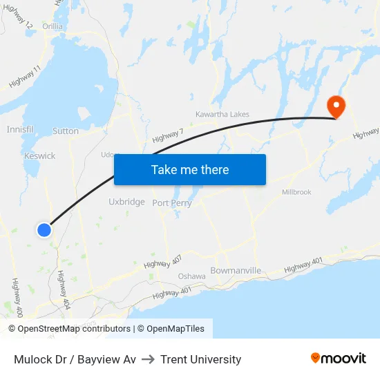 Mulock Dr / Bayview Av to Trent University map