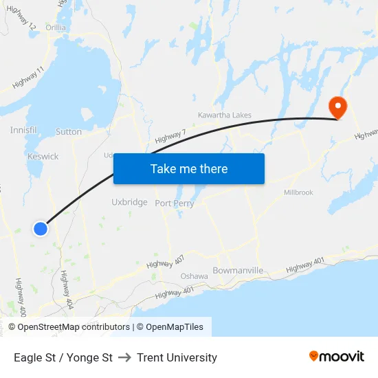 Eagle St / Yonge St to Trent University map