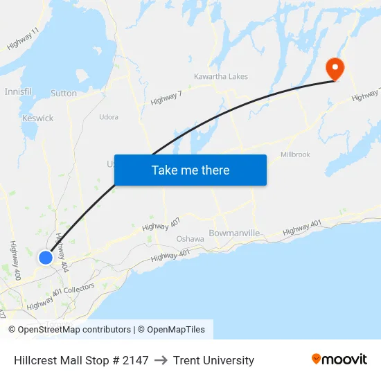 Hillcrest Mall Stop # 2147 to Trent University map