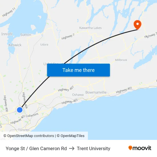 Yonge St / Glen Cameron Rd to Trent University map