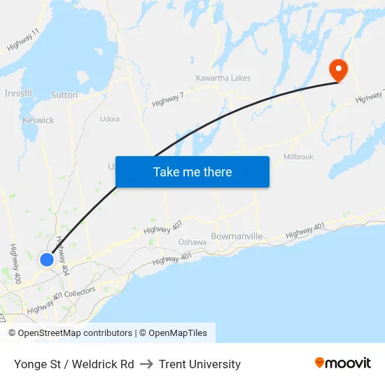 Yonge St / Weldrick Rd to Trent University map