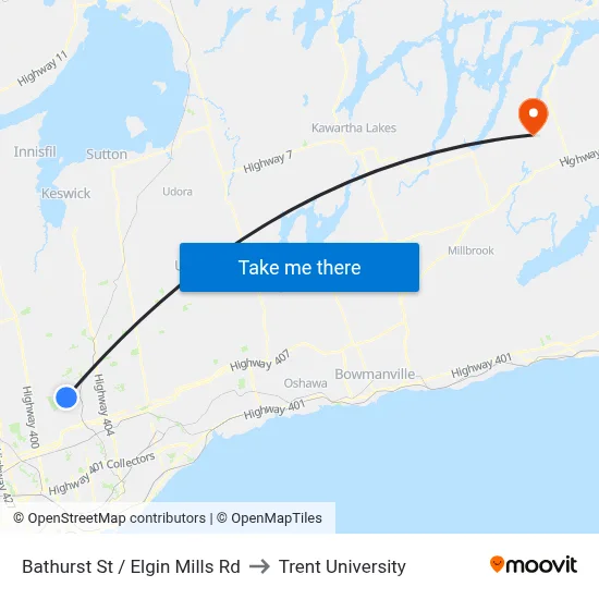 Bathurst St / Elgin Mills Rd to Trent University map