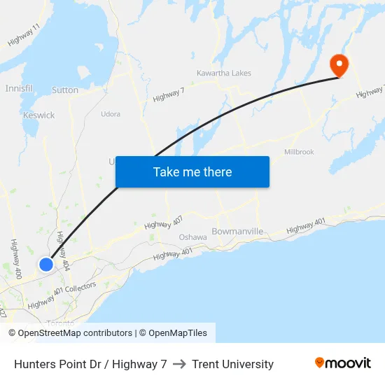 Hunters Point Dr / Highway 7 to Trent University map