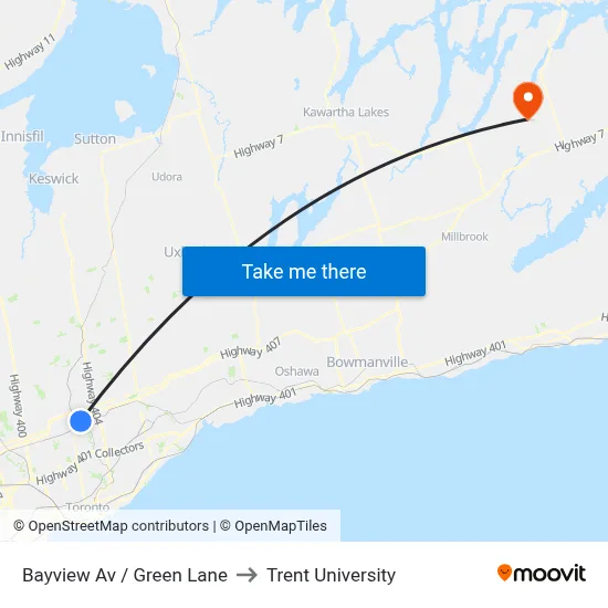 Bayview Av / Green Lane to Trent University map