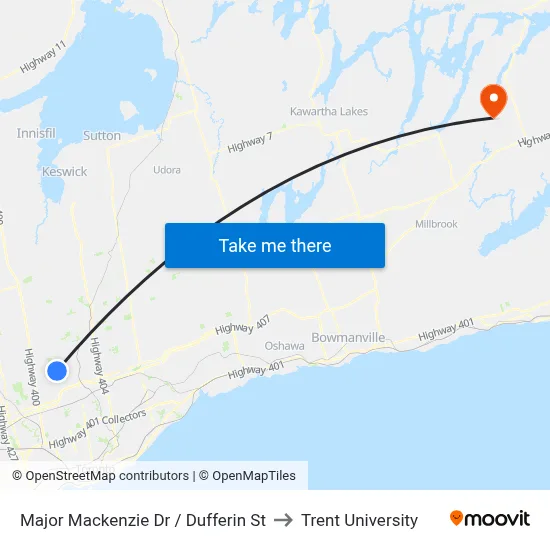 Major Mackenzie Dr / Dufferin St to Trent University map
