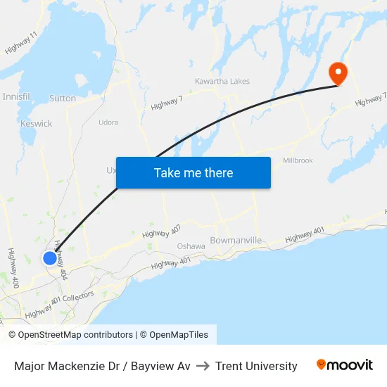 Major Mackenzie Dr / Bayview Av to Trent University map