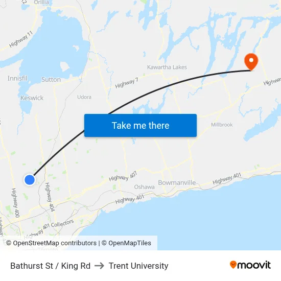 Bathurst St / King Rd to Trent University map