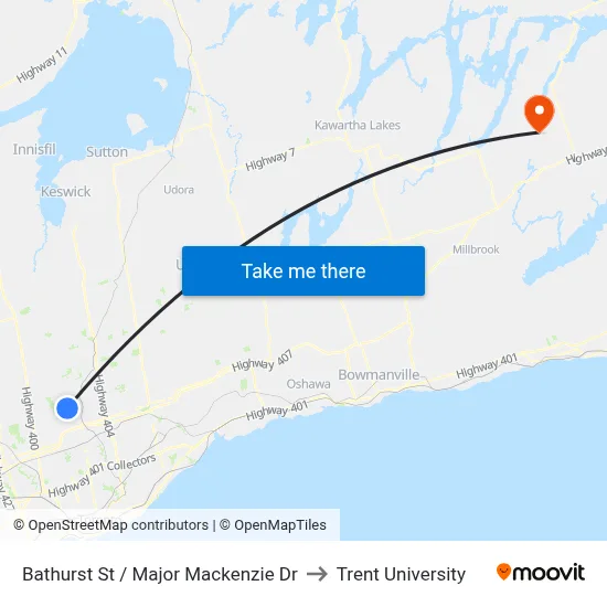 Bathurst St / Major Mackenzie Dr to Trent University map