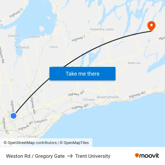 Weston Rd / Gregory Gate to Trent University map