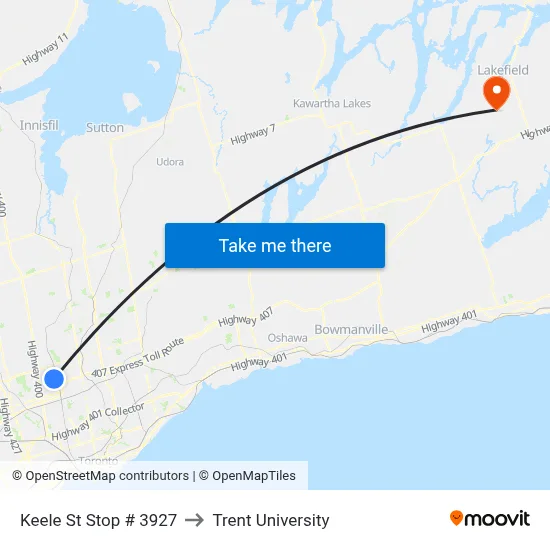Keele St Stop # 3927 to Trent University map
