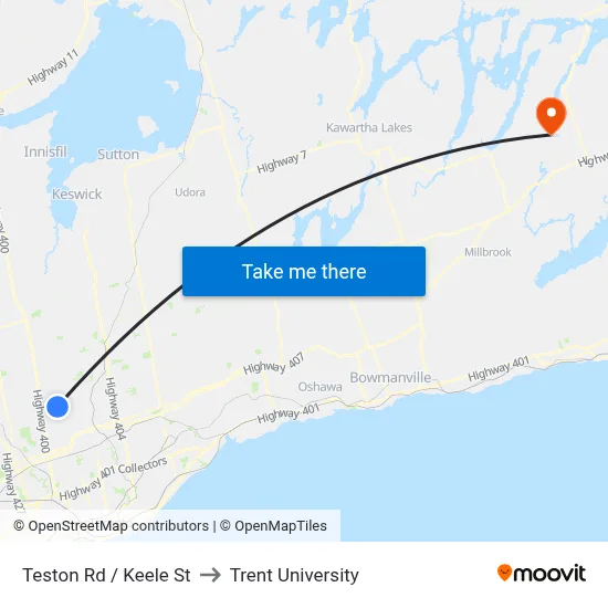 Teston Rd / Keele St to Trent University map