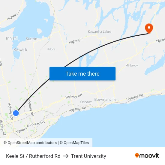 Keele St / Rutherford Rd to Trent University map