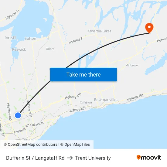 Dufferin St / Langstaff Rd to Trent University map