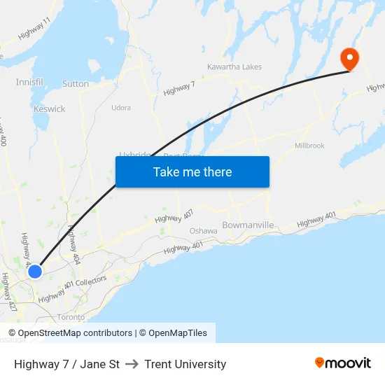 Highway 7 / Jane St to Trent University map