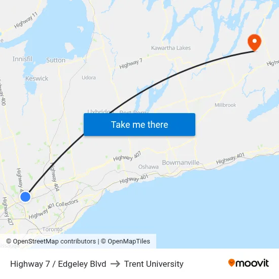 Highway 7 / Edgeley Blvd to Trent University map