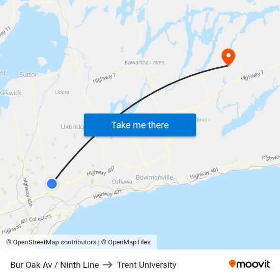 Bur Oak Av / Ninth Line to Trent University map