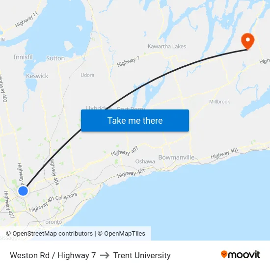 Weston Rd / Highway 7 to Trent University map