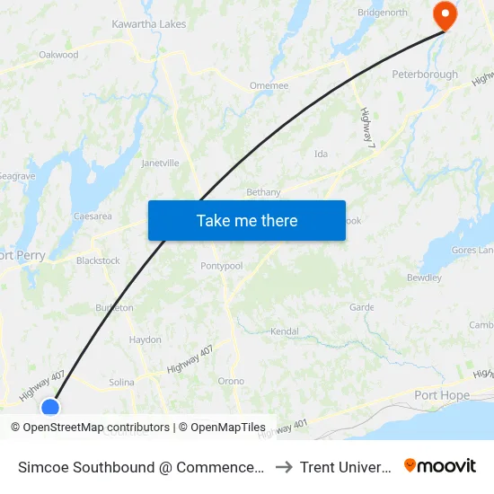 Simcoe Southbound @ Commencement to Trent University map
