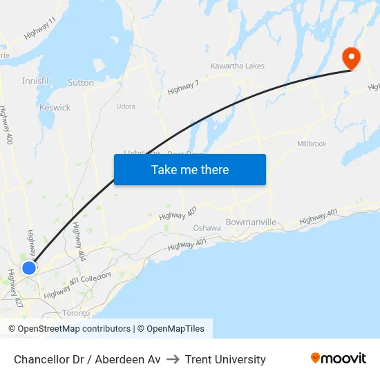 Chancellor Dr / Aberdeen Av to Trent University map