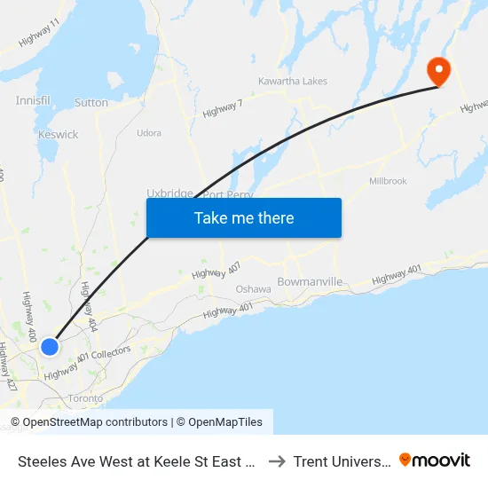 Steeles Ave West at Keele St East Side to Trent University map