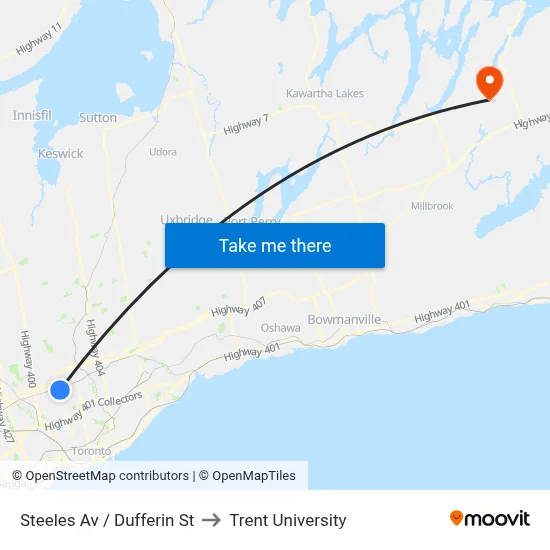 Steeles Av / Dufferin St to Trent University map