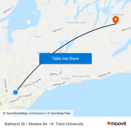 Bathurst St / Steeles Av to Trent University map