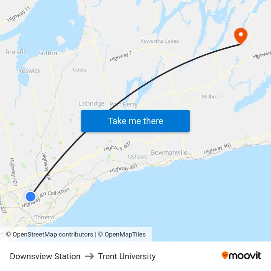 Downsview Station to Trent University map