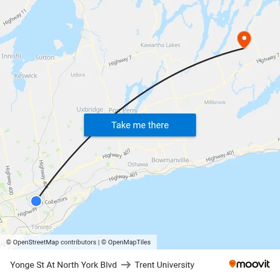 Yonge St At North York Blvd to Trent University map